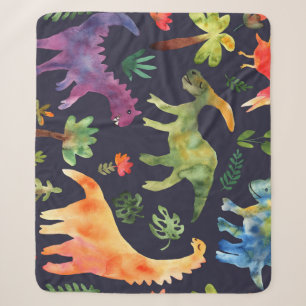Florale Dinosaurier: Wasserfarben-Stoffdesign Sherpadecke