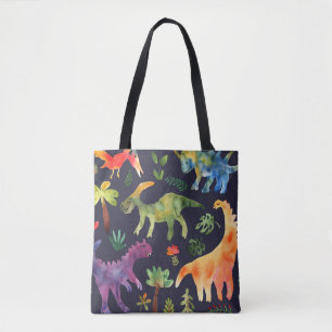 Florale Dinosaurier: Wasserfarben-Stoffdesign Tasche