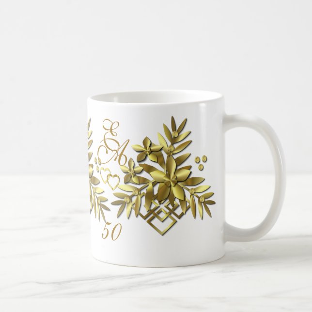 FLORALE D'OR ~ Monogramme Ringer Mug (Droite)