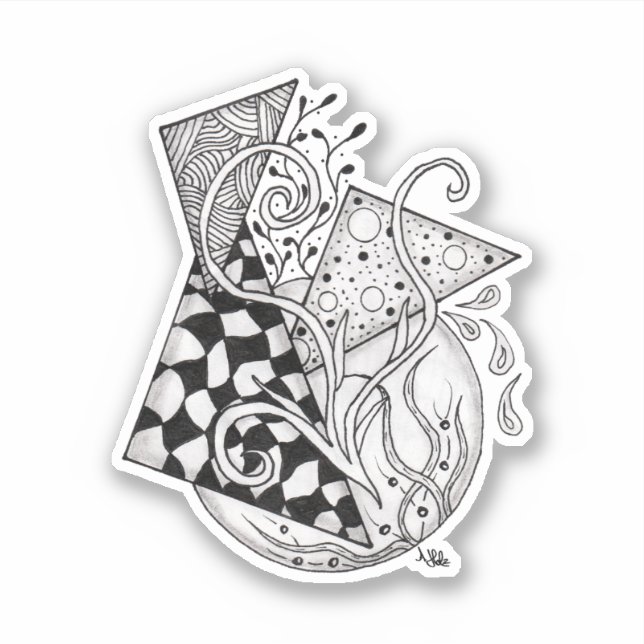 Florale Dreiecke, Tangle Zeichnung - Aufkleber (Vorderseite)