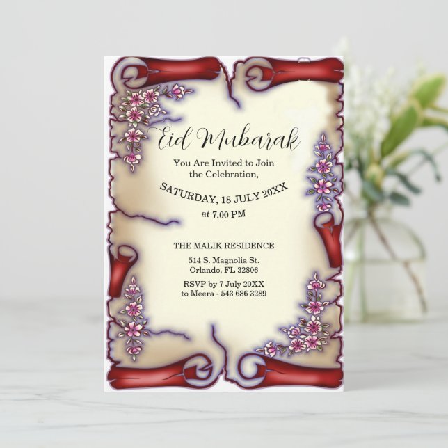 Florale Eid Mubarak Einladung (Stehend Vorderseite)
