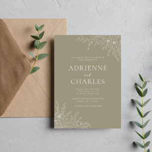 Florale Einfachheit 1 Moosgrüne Minimal-Hochzeit Einladung