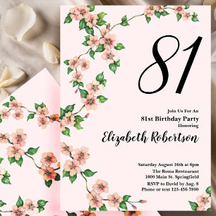 Florale Einladung zum 81. Geburtstag in rosafarben
