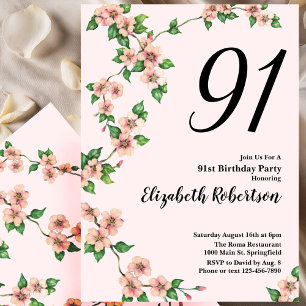 Florale Einladung zum 91. Geburtstag in Rosa