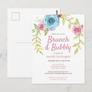 Florale Einladung zur Brautparty mit Brunch & Bubb Postkarte