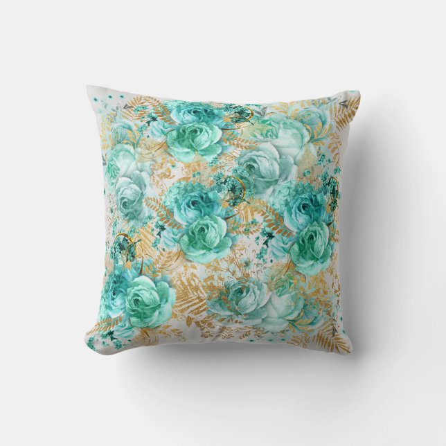 florale elegante aqua gold hampton küste kissen (Vorderseite)