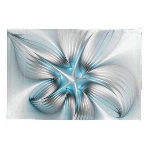 Florale Eleganz Moderne Abstrakte Blaue Fraktal-Ku Kissenbezug