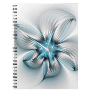 Florale Eleganz Moderne Abstrakte Blaue Fraktal-Ku Notizblock