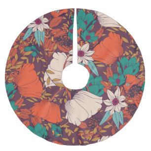 Florale Elemente: Handgezeichnet nahtlos. Polyester Weihnachtsbaumdecke