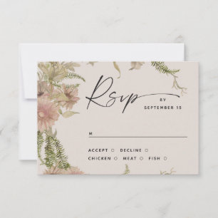 Florale & Farn-Hochzeitseinlage. Warmes Elfenbein RSVP Karte