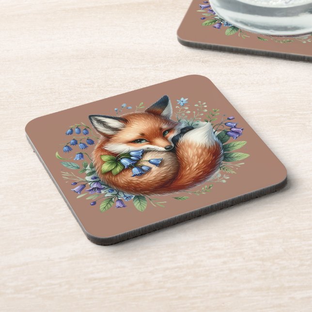 Florale Fuchs Botanische Waldkunst Getränkeuntersetzer (Linke Seite)