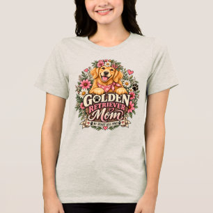 Florale Golden Retriever-Mutter, mein Herz hat Pfo Tri-Blend Shirt