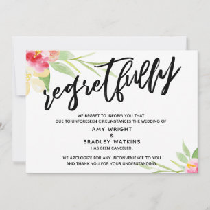 Florale Handschrift Abgesagte Hochzeit Bedauern Einladung