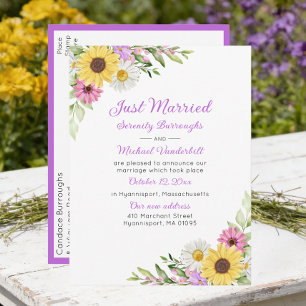 Florale Hochzeit Sonnenblume Gänseblümchen Probees Ankündigungspostkarte