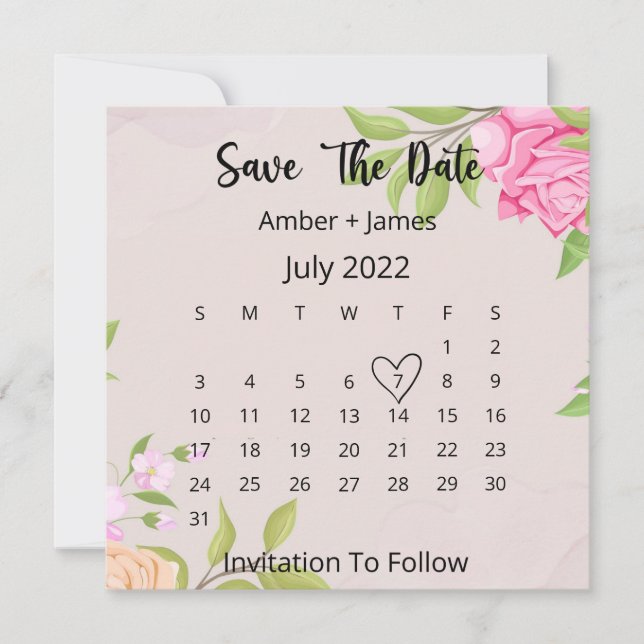 Florale Hochzeit speichert die Datumsflatterkarte Einladung (Vorderseite)