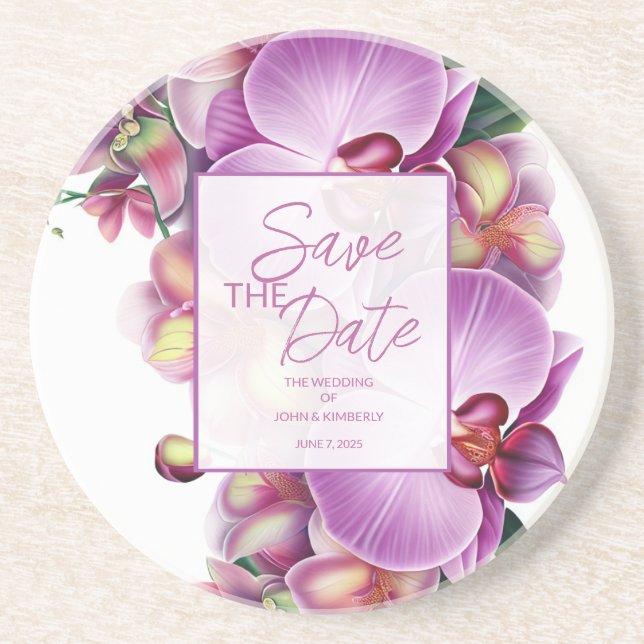 Florale Hochzeiten speichern das Datum Getränkeuntersetzer (Vorne)