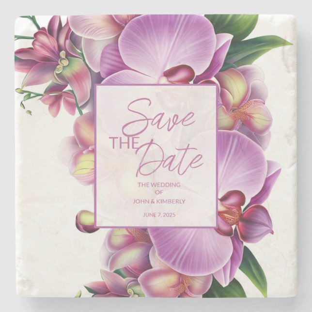 Florale Hochzeiten speichern das Datum Steinuntersetzer (Vorderseite)