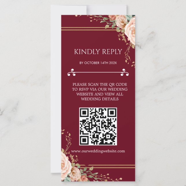 Florale Hochzeits-RSVP-Karte mit QR-Code (Vorderseite)