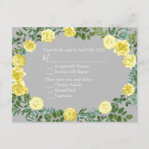 Florale Hochzeitskarte für hellgelbe und graue Ros Postkarte