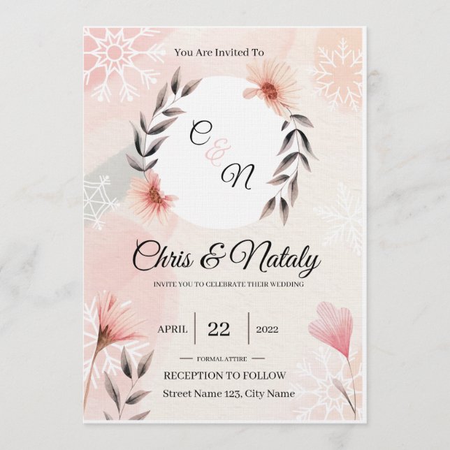 Florale Hochzeitskarten Einladung (Vorderseite)