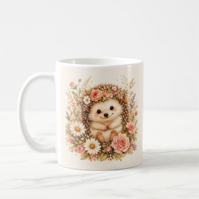 Florale Igel-Wasserfarbenkunst Kaffeetasse (Links)