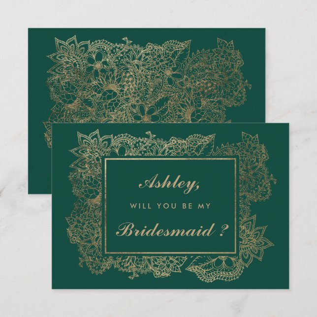 Florale Imitate goldenes Smaragdgrün ist meine Bra Einladung (Vorne/Hinten)