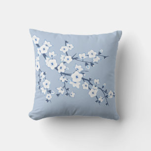 Florale Kirschblüten Blau Weiß Kissen