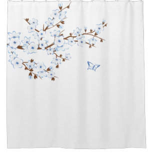 Florale Kirschblüten Blau Weiß Klassiker Duschvorhang