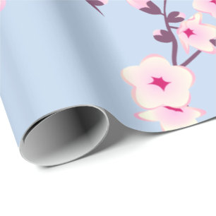 Florale Kirschblüten Rosa Himmel Blau Geschenkpapier