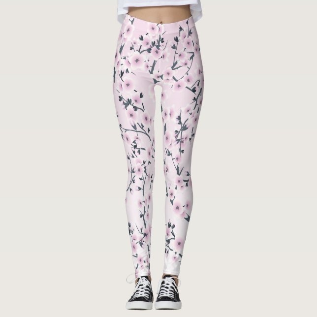Florale Kirschblüten Rosa Leggings (Vorderseite)