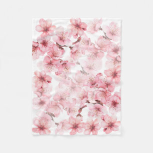 Florale Kirschblüten Rosa Weiß Fleecedecke