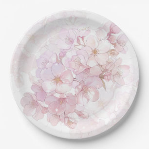 Florale Kirschblüten Rosa Weiß Pappteller