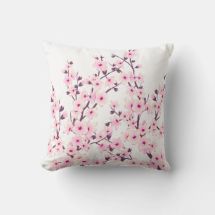 Florale Kirschblüten (Sakura) Rosa Weiß Kissen