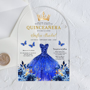 Florale königliche blaue Schmetterlings-Prinzessin Acryleinladungen