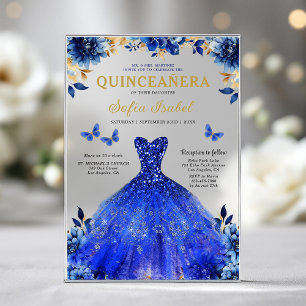 Florale königliche blaue Schmetterlings-Prinzessin Acryleinladungen