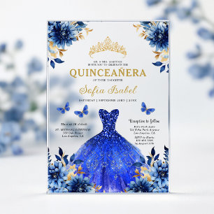Florale königliche blaue Schmetterlings-Prinzessin Acryleinladungen
