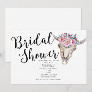 Florale Kuh-Schädel-Boho-Hochzeitsduscheinladung Einladung