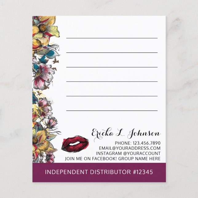 florale Kundenkarte für Lipstick-Distributoren Flyer (Vorne)