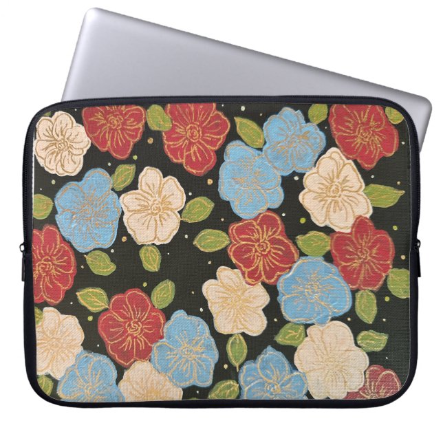 Florale Laptop-Hülle mit rosa, blau, grün und gold Laptopschutzhülle (Vorderseite)