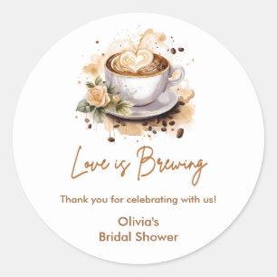 Florale Liebe brodelt Brauner Kaffee Junggesellinn Runder Aufkleber