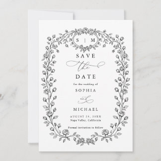 Florale Line-Art-Einladung zur Speicherung des Ter Save The Date