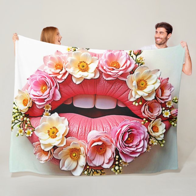 Florale Lippenkunst Fleecedecke (Beispiel)