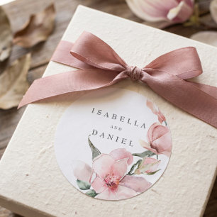 Florale Magnolie Hochzeit Klassischer Rund Aufkleb Runder Aufkleber