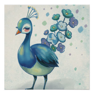Florale Majestät: Der Blüten-Schwanz-Pfau Poster