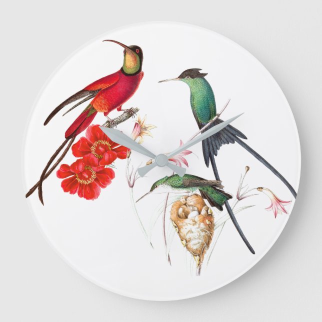 Florale Maueruhr für lange Schwänze Große Wanduhr (Vorderseite)
