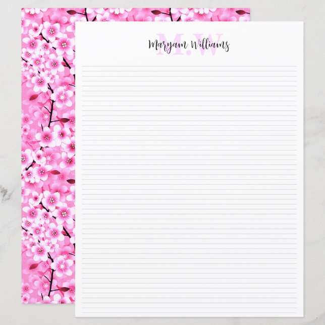 Florale minimalistische Monogramm-Name-Schreibware (Vorne/Hinten)