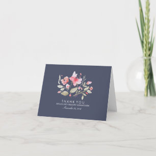 Florale Navy- und rosa-Aquarell-Hochzeit Danke