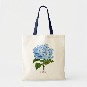 Florale Navyblaue Hortensien-Botanik-Personalisier Tragetasche