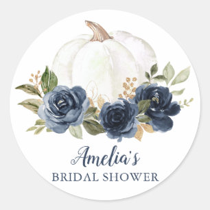 Florale Navyblaue Kürbis-Hochzeitsdusche Runder Aufkleber