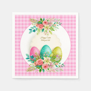 Florale Ostereier & Aquarell-Rosa Rosen Serviette